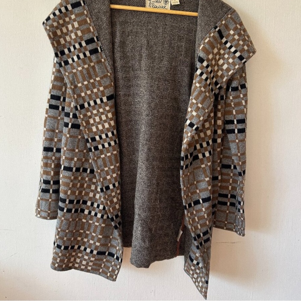 Field + Flower Cardigan Sweater Womens S Wool Hooded Neutral Old Money Boho